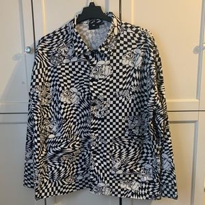 Lazy Oaf Enjoy Your Stay Chore Black White Checkered Jacket XXL